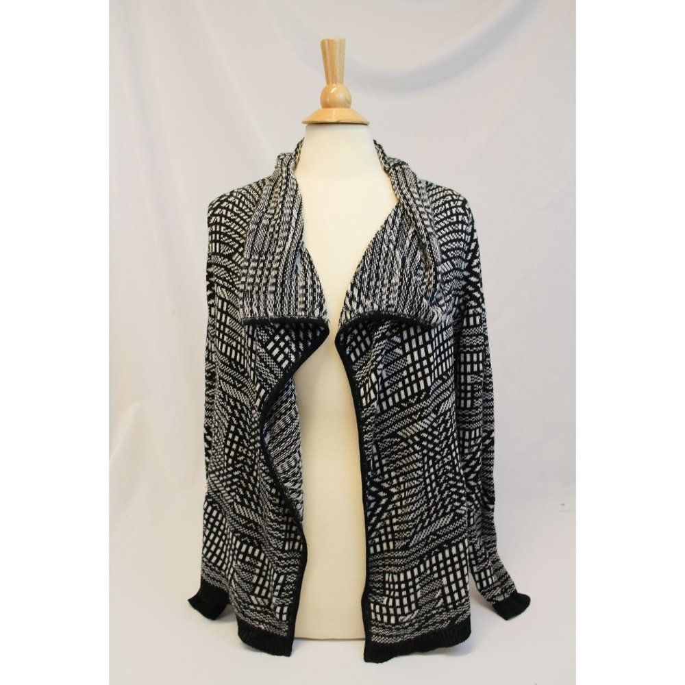 Women's Black & White Tribal Geometric Knit Sweater Cardigan M
